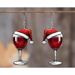 Christmas Wine Earrings – Santa Hat Wine Glass Earrings